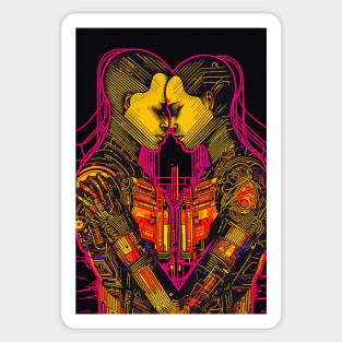 Cyberpunk Style Tarot - The Recursive Lovers Sticker